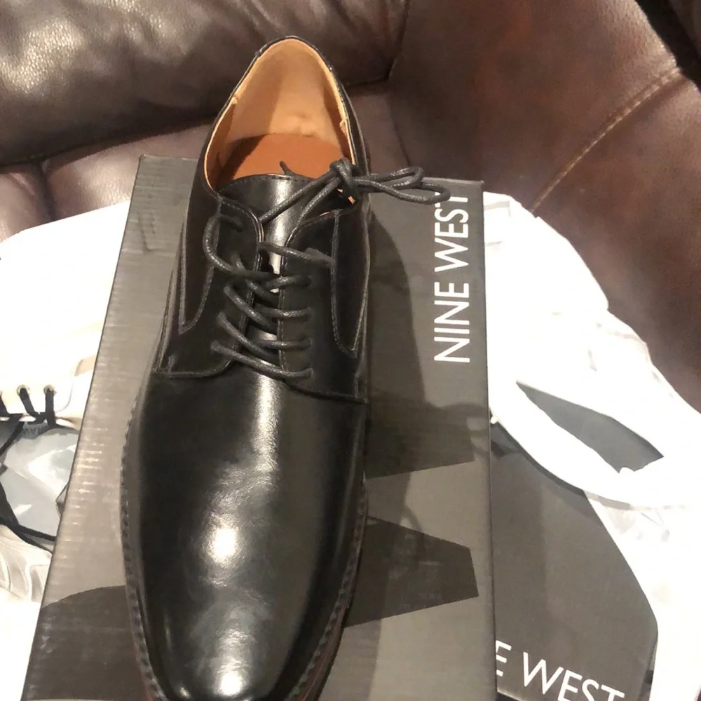 NINE WEST Larsen mens Dress Shoes Size 12 Oxford Derby Black Lace up - Picture 3 of 4